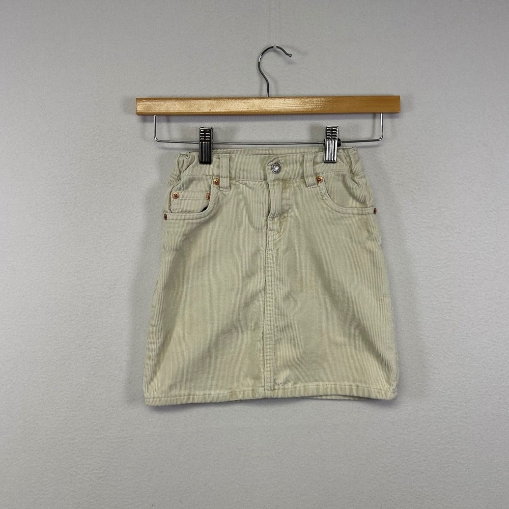 Preppy Levi's Girls 6 Cream Beige Corduroy Mini Skirt Adjustable Waist 5-Pocket